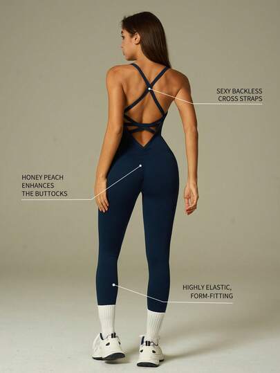 UONNOU 1 st damsportjumpsuit, shapewear, träningskläder, yogadräkt, vardagskläder. Persikafärgat rumplyft, midja- och magformande. Sömlös stickad mjuk tyg, åtsittande sportjumpsuit, lämplig för utomhussporter, yoga, lätt träning, löpning, vardagskläder, pendling.