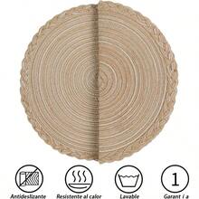 Manteles Individuales Redondos Trenzados Set de 6 Mesa de Comedor Alfombrillas 38cm de Diámetro Resistentes al Calor Lavables para el Hogar Restaurante Cocina Caqui - caqui - Ver 3