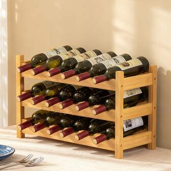 Lättmonterat vinställ i bambu (2/3 våningar) - 12/18 flaskor elegant vindisplay och förvaringshylla för bänkskiva för matsal och bar