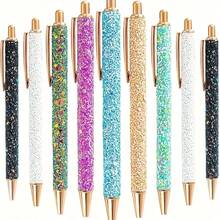 5pcs Glitter Gel Roller Ball Pens, Medium 1.0mm Point, Retractable Metal Pens With Black Ink, Studded With Pearl Curtain, Diary Pens, Gifts For Women And Girls - 5 Random Balls - View 7