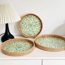 8.66-Inch Diameter X 1.18-Inch Height Handmade Rattan Woven Round Desktop Storage Tray - Multicolor - View 9