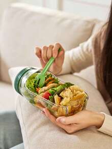 One Openable Leak-Proof Salad Jar, Reusable Plastic Salad Container, Airtight Salad Container With Condiment Jar, Leak-Proof Salad Jar For Salads, Sauces, Soups, Sandwiches, Microwave, Dishwasher, Refrigerator , Stackable Design, Suitable For Meal Preparation, Lunch, Dinner, And Office Use.