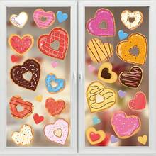 1 Set Heart & Donut Scene Stickers, Removable Decals For Bedroom, Windows, Kids Room, Home Decor, Suitable For Valentine's Day, Wedding, Birthday - Multicolor - View 1