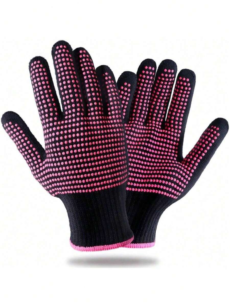 1pc Universal Heat Resistant Silicone Grip Styling Glove, Ensures Use Of Hair Styling Tools - Hot Pink - View 1