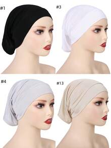 4件套纯色衬里头巾帽，透气弹力管状头巾头套内衬头巾 - 彩色 - 查看 57