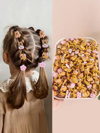 10/20/30/40/50 pièces Chouchous pour enfants aléatoires, accessoires de cheveux élastiques marrons pour filles