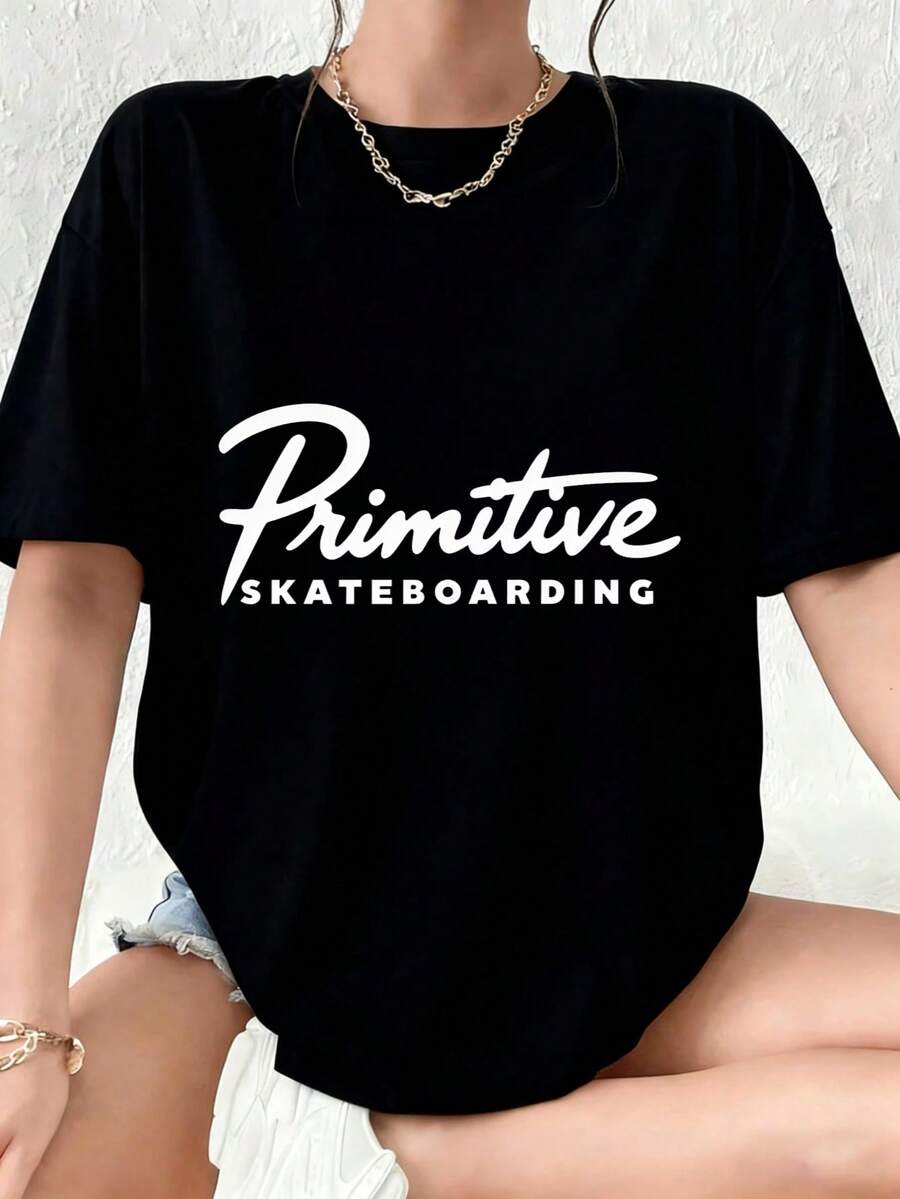 Fun Prints For Both Men And Women Primitive Skateboarding Oversized Black T-Shirt For Women And Men Streetwear Fashion Casual Top Unisex Graphic Tee Can Be Used As A Gift - 白色 - 查看 1