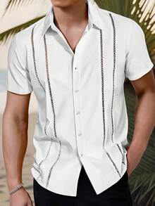 Men's Solid Color Short Sleeve Casual Vacation Shirt - White - View 3