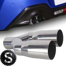 直径 2.48 英寸（6.3 厘米）排气尾管，抛光不锈钢 Y 型双出口，装饰性尾部配件，高品质通用汽车改装件，汽车和摩托车外观升级配件 - 銀色直款 - 查看 2