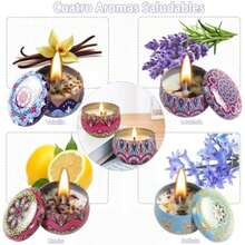 Velas Aromáticas,Velas navideias en 4 Latas,Veladoras Decorativas,Cera de Soja 100% Pura Aromaterapia,Alivio Del Estrés y Relajación, Adecuado para Yoga, Meditación,Regalo Perfecto para Mujeres(4 colores) - Multicolor - Ver 4