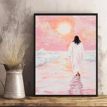 1张耶稣在水上行走的海报，印刷图像，宗教帆布墙画，基督教墙画，粉色房间装饰，厨房墙面装饰，无框。 - 粉色 - 查看 1