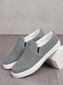 男士休闲一脚蹬乐福鞋，时尚百搭简约帆布鞋，平底舒适透气轻便运动鞋 - 灰色 - 查看 4