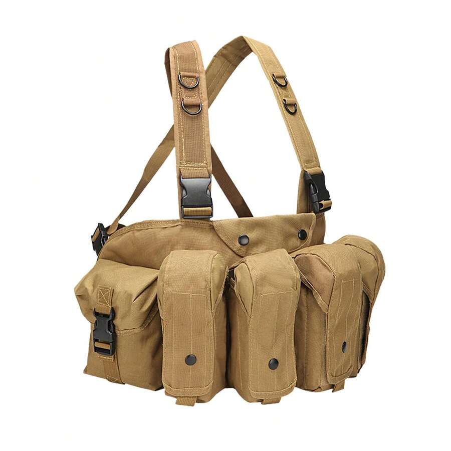 Chaleco táctico multifuncional al aire libre para cazar y acampar Chaleco Porta Placas con carga múltiples bolsillos chaleco para hombres - Caqui - Ver 1