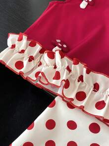 2 pezzi/Set Outfit dolce per ragazze, nuovo set di pantaloni casual estivi alla moda per giovani ragazze - Rosso - Visualizzare 6