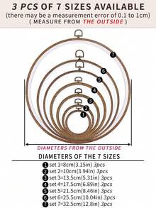 3pcs DIY Handmade Round Brown Vintage Palace Style Faux Wood Grain Cross Stitch Hoops, Embroidery Frames, Tufting Hoops, Dreamcatcher Wind Chime Hanging Rings, 7 Sizes Available, Made Of High-Quality ABS And PVC Materials With Metal Hooks For Hanging, Can Be Used As Phone Charms, Keychains, Bag/Clothing Decorations, Desk/Bedside Ornaments, Car Accessories - Brown - View 3