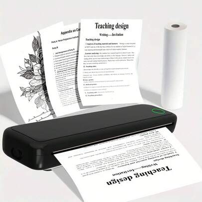 Stampante termica portatile, stampante senza inchiostro, include 1 rotolo di carta A4, adatta per ufficio, casa, viaggio, stampa di documenti, stampa di foto
