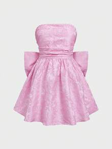 Elegant, Cute & Sexy Pink Strapless Bow Tie Mini Dress, Suitable For Valentine's Day, Date, Party - Pink - View 6