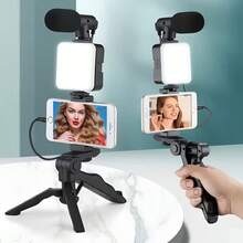 1pcs Kit de Grabación de Video para Móvil - Trípode, Soporte para Teléfono Celular, Luz de Relleno Ajustable y Micrófono para Vlogging, Transmisiones en Vivo y Creación de Contenido - Negro - Ver 2