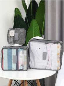 6pcs Travel Luggage Organizer Bags, Foldable Packing Cubes, Shoe Bag, Underwear Bag - Grey - View 4