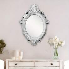 Vintage Country Style Wall Mirror - Distressed Ornate Oval Frame With Decorative Corners, Plastic Structure, Vertical Hanging Vanity Mirror, Suitable For Living Room, Bedroom