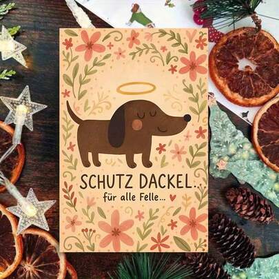 1 pieza Encantadora tarjeta de confort con Dachshund - Fondo floral suave (Adorable ilustración de Dackel ángel), Ambiente cálido y acogedor, Interior en blanco para notas personales, Incluye sobre rojo, Regalo perfecto para un amante de Dachshund/Amigo que necesite ánimo, Ideal para enviar deseos suaves y reconfortantes, Encantadora tarjeta con temática de mascotas que combina arte lindo y cuidado tranquilo