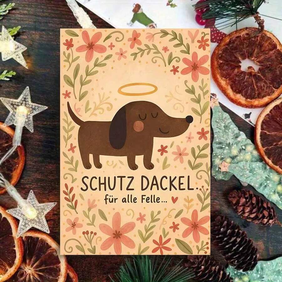 1 pieza Encantadora tarjeta de confort con Dachshund - Fondo floral suave (Adorable ilustración de Dackel ángel), Ambiente cálido y acogedor, Interior en blanco para notas personales, Incluye sobre rojo, Regalo perfecto para un amante de Dachshund/Amigo que necesite ánimo, Ideal para enviar deseos suaves y reconfortantes, Encantadora tarjeta con temática de mascotas que combina arte lindo y cuidado tranquilo - Multicolor - Ver 1