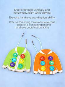 木制纽扣穿线板玩具，儿童益智认知穿线游戏，幼儿园精细动作技能训练工具，手眼协调婴儿活动中心 - 彩色 - 查看 7