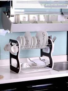 Scaffale per piatti da cucina a doppio strato, adatto per stoviglie, piatti, tazze e altro. Stile moderno, design multistrato, può contenere varie stoviglie. Scaffale per piatti a doppio strato di grande capacità, aiuto per l'organizzazione della cucina. - scolapiatti - Visualizzare 2