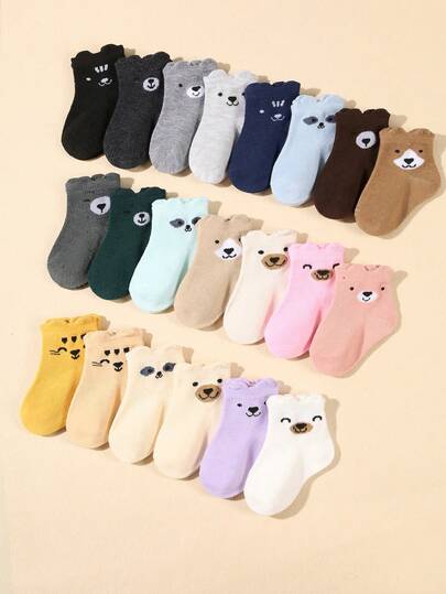 10 Pairs Cute Baby Socks, Cartoon Bear Pattern, Unisex For Infant & Toddler, Comfortable Casual Minimalist Style, Suitable For 0-36 Months, All Season, Can Be Used As Baby Socks, Newborn Socks, Infant Socks, Toddler Socks, Also Suitable As Halloween, Thanksgiving, Christmas Decorative Gifts