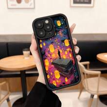 Cubierta de teléfono con borde negro diseño de libro flotante en espacio estelar con figuras luminosas coloridas para uso diario y cafetería,Aplicable a los teléfonos de la serie Apple y Galaxy - Burdeos - Ver 1