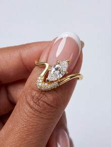 1 pieza Anillo de plata de ley 925 con forma de ojo asimétrico elegante de circonita cúbica, joyería nupcial para mujer, adecuado para compromiso, aniversario de boda, regalo de cumpleaños