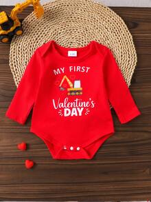 2pcs Baby Boys Holiday Casual Long Sleeve Bodysuit + Bib Pants Set, Spring/Autumn - Red - View 4