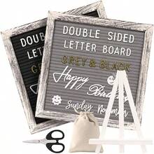 Pizarrón y Letrero de Madera Vintage 25 Cm x 25 CM Tablero de Letras de Fieltro de Doble Cara Tableros de Mensajes con Soporte y 340 Letras Número Etc Intercambiables Para Hogar Oficina Decorar - gris - Ver 1