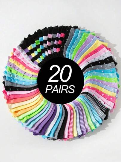1/5/20 Pairs Teenage Fashion Colorful Polka Dot, Heart, Bow Tie Short Socks, Casual Versatile Breathable Sports Socks Suitable For Outdoor, School, Daily Wear, Assorted Styles And Colors