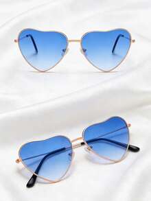 2副复古金属心形时尚眼镜，适合青少年，完美的情人节礼物 - 彩色 - 查看 3