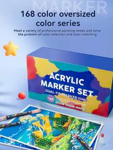 168色双头丙烯颜料马克笔套装，可堆叠伸缩马克笔套装，覆盖力强，适合多层叠加，学生专用软硬头绘图笔，可用于涂鸦、日记、笔记、贺卡、艺术绘画，返校必备 - 軟硬雙頭 - 查看 6