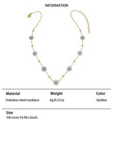 1入夏季時尚可愛女孩新款鈦鋼花朵項鏈珠子鎖骨鏈飾品，浪漫約會禮物，返校季/婚禮季/波西米亞度假風格