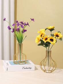 1pc European Style Lantern Vase Decor, Lightweight Luxurious Iron & Glass Hydroponic Creative Home Living Room Flower Arrangement Accessory - Black - View 8
