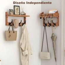 CYPN4 en 1 Porta Llaves para Pared 29" Perchero pared Desmontable con 11 Ganchos de Metal Repisas Decoracion de Pared para Ropa Llave y Cartas Portallaves para Entrada Sala de Estar Cocina OficinaFashion - Marrn - Ver 2