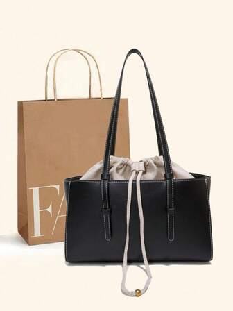 Borsa a tracolla classica da clown in colore unito, in tessuto PU impermeabile con doppia maniglia, chiusura con coulisse, portafoglio da donna, elegante borsa da lavoro, borsa da donna retrò, adatta per viaggi, shopping, pendolarismo e uscite. Borsa da donna alla moda