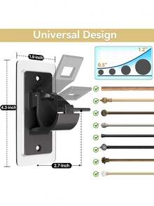 4/2件装自粘式窗帘杆，无需钻孔即可安装，免钉窗帘杆挂钩，可调节自粘式窗帘杆，适用于浴室、卧室、厨房、客厅，黑色，表面光滑 - 彩色 - 查看 6