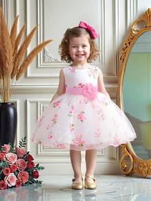 女婴碎花薄纱公主裙和可爱花童裙，不含头饰