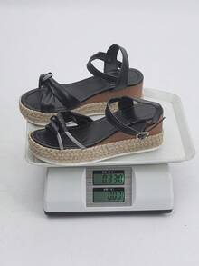 大码 36-42 夏季新款时尚休闲厚底坡跟珍珠水钻装饰套脚凉鞋，简约日常户外露趾女凉鞋 - 黑色PU-水鑽 - 查看 9