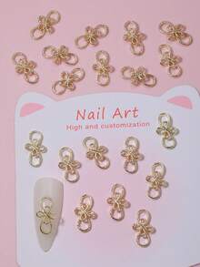20 piezas de decoraciones de uñas de metal con flores huecas y lazos, adecuadas para manualidades de uñas, estilo coreano/japonés, accesorios de decoración de uñas, gemas para uñas, suministros de arte de uñas - Dorado - Ver 1