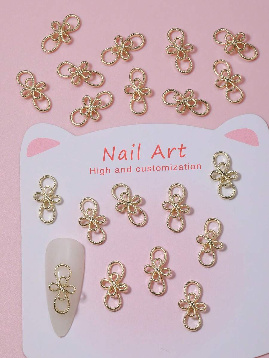 20 piezas de decoraciones de uñas de metal con flores huecas y lazos, adecuadas para manualidades de uñas, estilo coreano/japonés, accesorios de decoración de uñas, gemas para uñas, suministros de arte de uñas - Dorado - Ver 1