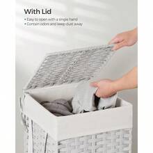 CYPNSONGMICS Cesto de lavandería con tapa tela a mano de polirratán plegable con asas y bolsa de forro extraíble color blanco ULCB165W01Fashion - BlancoNube - Ver 3