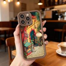 Cubierta de telefono con borde negro diseño de calle italiana con tiendas coloridas y texto en italiano para uso diario en cafeterias y espacios urbanos,Aplicable a los teléfonos de la serie Apple y Galaxy - Blanco - Ver 4