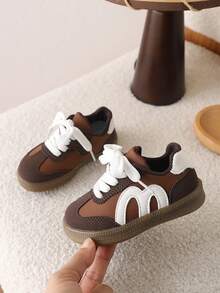 1 Pair Kids Sports Shoes, Boys & Girls Breathable Soft Sole Non-Slip Running Sneakers - Brown - View 6