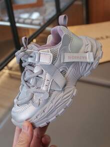 1 Pair Girls' Purple & Grey Chunky Sneakers, Multi-Material Patchwork + Wrapped Laces, Combining Fashion And Playfulness, Stylish And Versatile - Mauve Purple - View 5