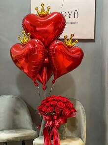 6个皇冠和心形气球，19英寸漂浮气球，适用于婚礼装饰、母亲节、求婚、拍照道具、室内/室外装饰、新娘送礼会、生日等各种场合。 - 紅色 - 查看 4